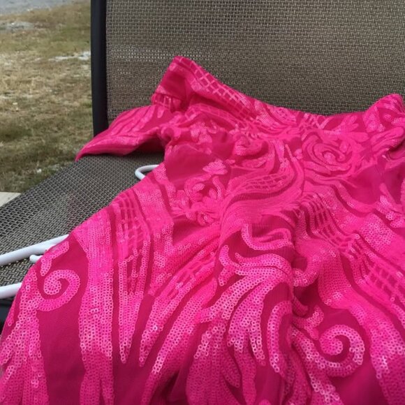 Bright Pink One Sleeve Formal Size 0 - Picture 3 of 5